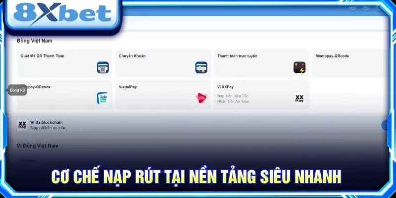 8XBET – Khám Phá Nền Tảng Giải Trí Trực Tuyến Nổi Bật Cơ chế nạp rút tại nền tảng siêu nhanh