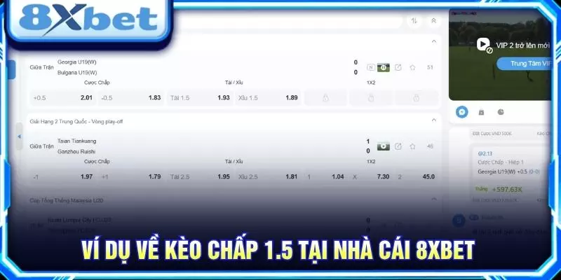 Ví dụ về kèo chấp 1.5 tại nhà cái 8XBET