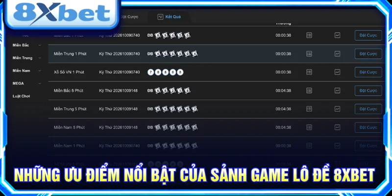 Điểm qua ưu điểm của lô đề 8XBET về giao diện, danh mục và cách tra cứu kết quả